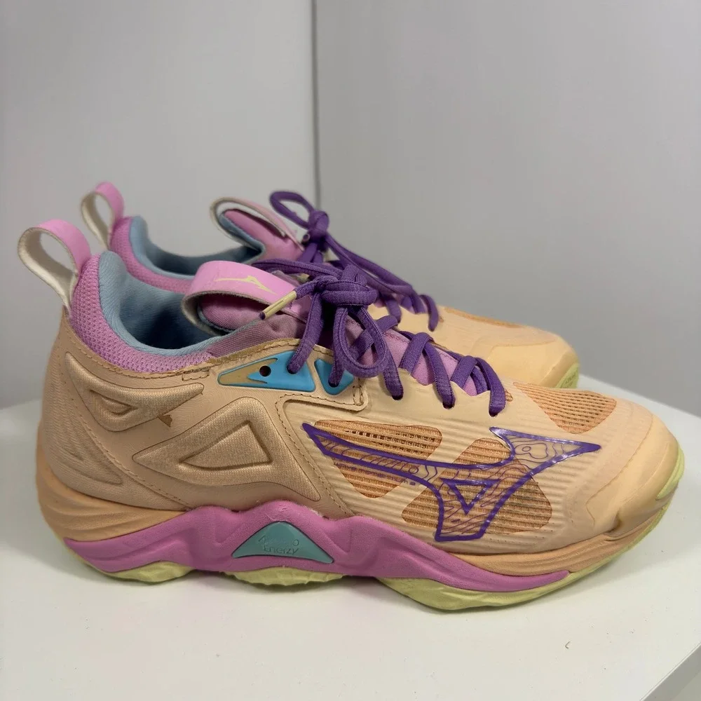 Mizuno Wave Momentum 3 Volleyball Women Size 5 Peach Purple V1GA2312 Sneakers
